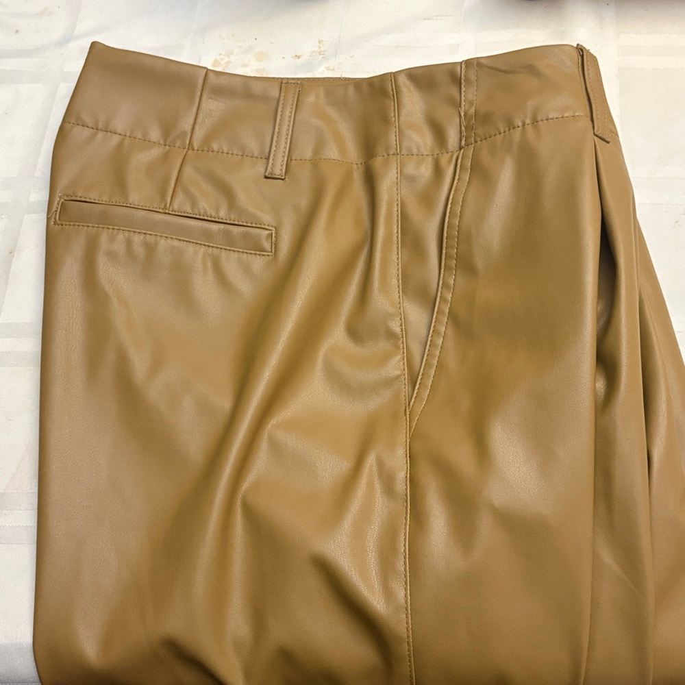 A New Day Women’s Mustard faux leather pants sz 12. 17 inch waist